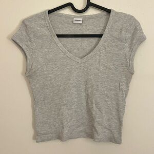 Bershka Gray Ribbed V-Neck Top